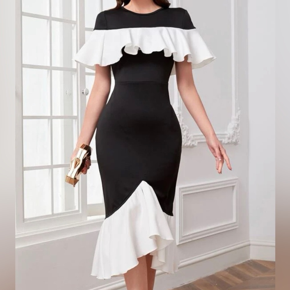 Ruffle Trim Mermaid Hem Dress